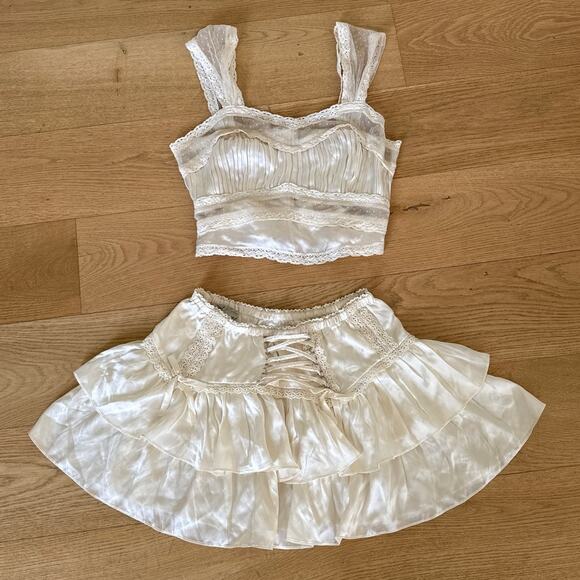 Fillyboo Top & Mini Skirt The Garter Set Size M Ivory